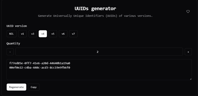 UUIDs Generator Screenshot